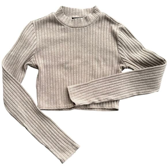Forever 21 Tops - Forever 21 Ribbed Mock Neck Cropped Sweater Top Beige Women's Small